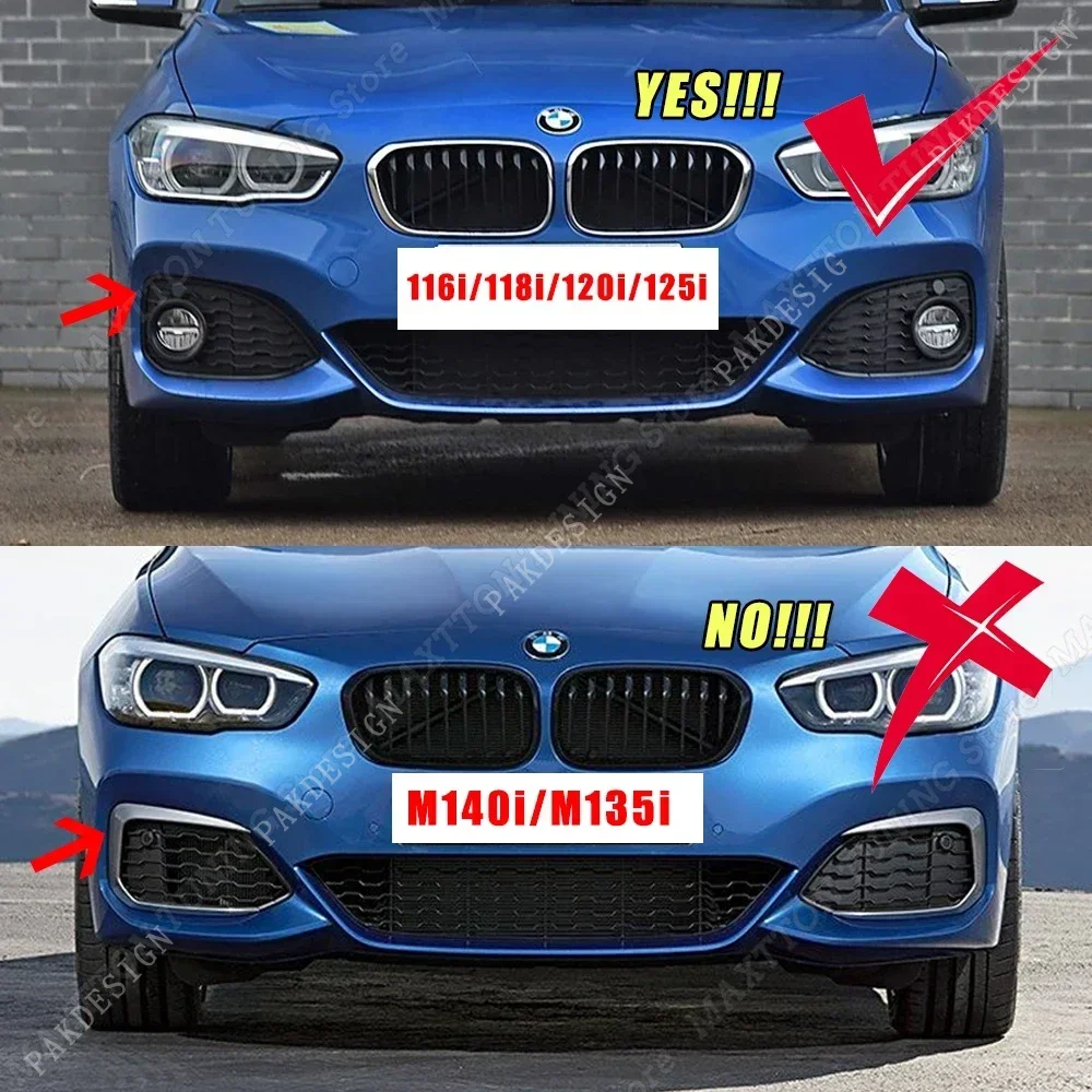 Front Bumper Fog Light Grille Canards Trim ABS for BMW 1 Series F20 F21 118i 120i 125i M Sport Facelift 2015 2016 2017 2018 2019