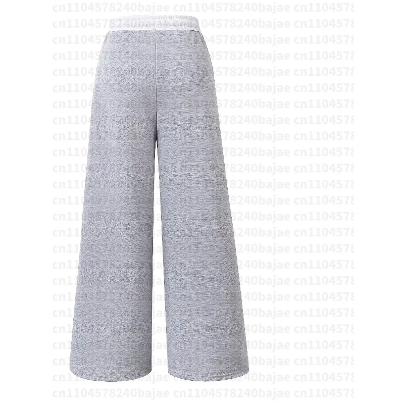 Kids Girls Contrast Line Drawstring Waist Baggy Wide Leg Heather Gray Casual Sport Pants - view 2
