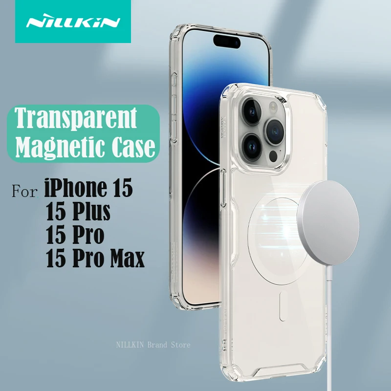 

Магнитный чехол Nillkin Для MagSafe для iPhone 15 Pro /Pro Max Nature Pro, прозрачный чехол из ТПУ с рамкой для iPhone 15 /15 Plus