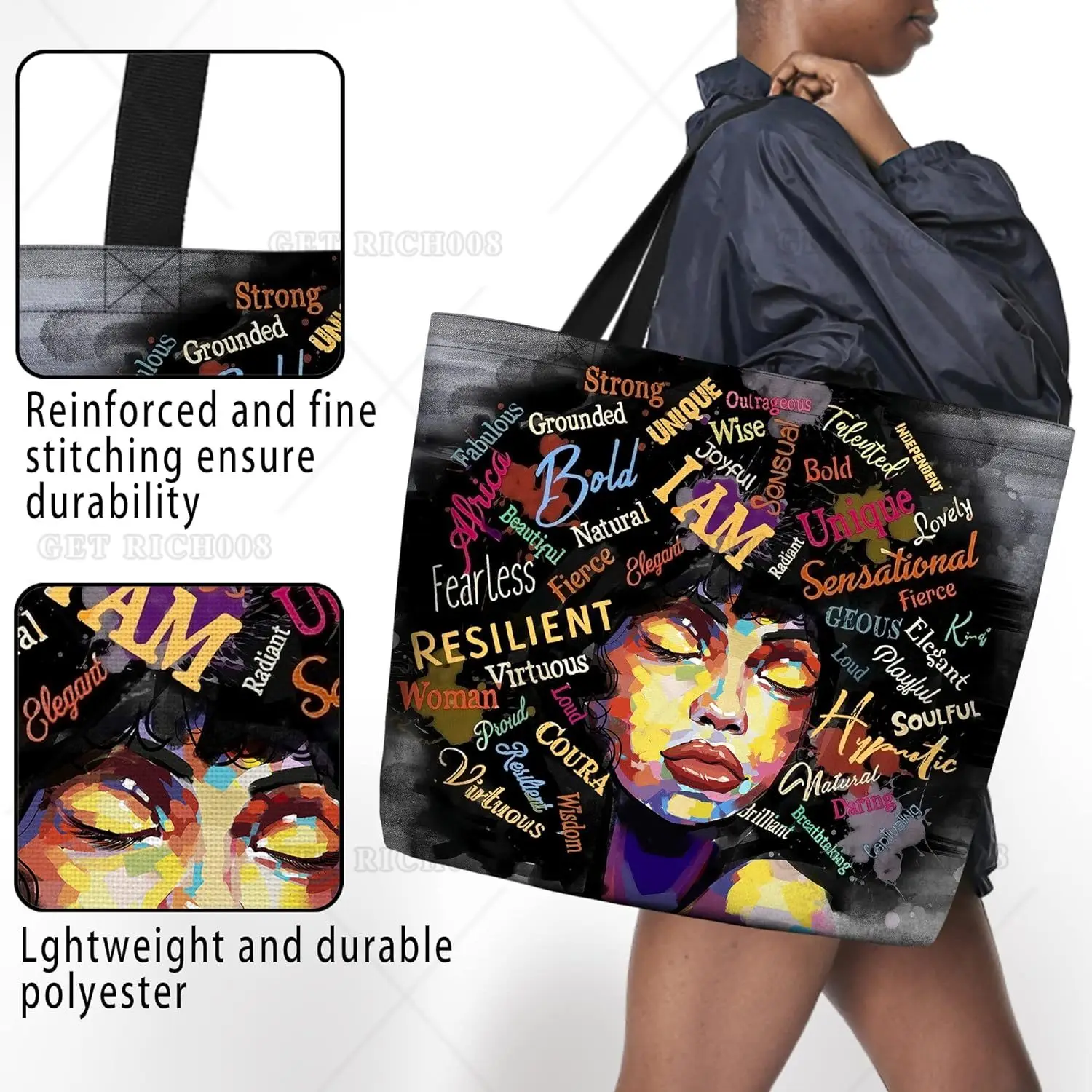 Bolsa tote feminina afro americana, bolsa de ombro afro preta, bolsa mágica para compras, trabalho, mercearia, academia