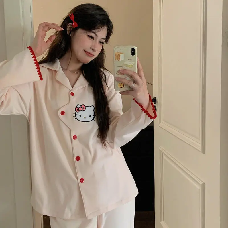 

Пижамы с рисунком котенка и кота в стиле аниме Y2K, весенне-осенняя новая женская домашняя одежда с длинными рукавами, модный и милый комплект подарков