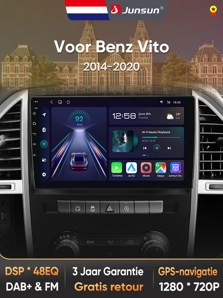 Junsun Kabelloses CarPlay für Mercedes Benz Vito W447 2014-2020 Android Autoradio mit GPS 8-Kern DSP RDS BT Lokal Niederländisch