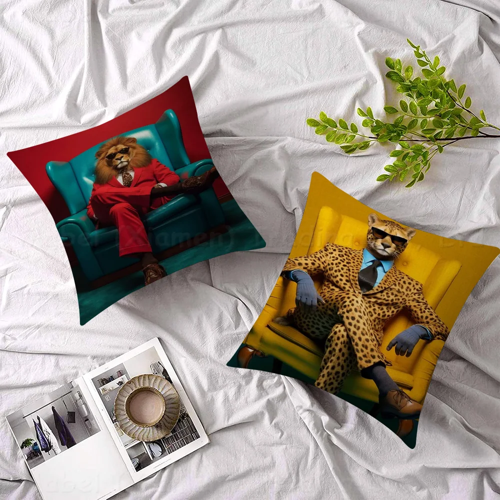 

Elegant Animals With SuitPillowcase Toon Gift Cushion Cover Bedroom Home Sofa Chair Seat Decor Pillow Case