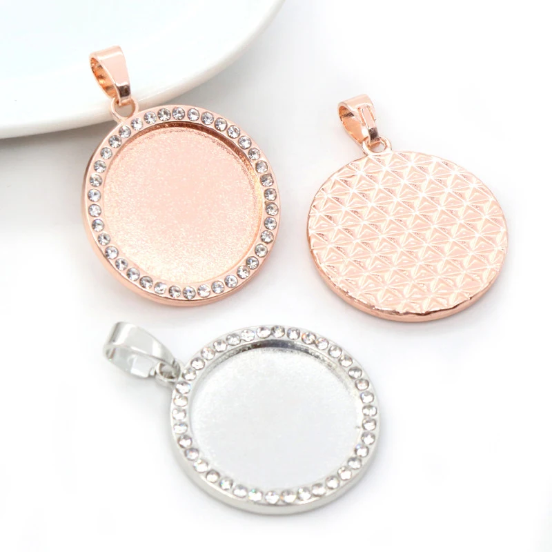 5pcs 20 25 30mm Inner Size Rhodium Rose Gold KC Gold Plated Transparent Rhinestone  Blank Cabochon Base Setting Charms Pendant