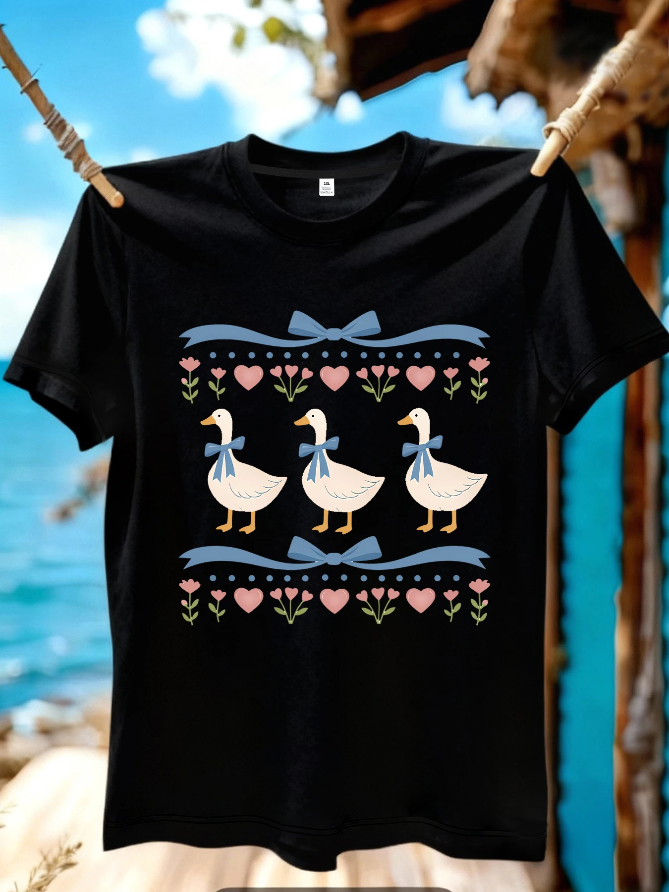 

【JYDX141】Duck printing plus size women's round neck T-shirt summer casual street fashion women's wild short-sleeved T-shirt