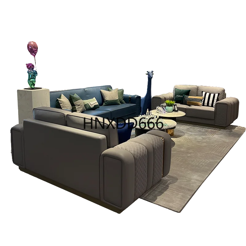 

Italian light luxury villa large flat first layer cowhide sofa combination