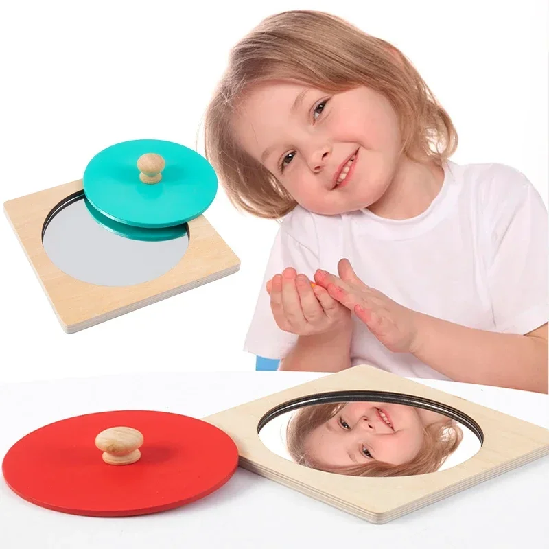 Montessori Mirror Puzzle Busy Board Wooden Toys Children Early Educational Sensory Toy For Toddler Preschool Teaching Aids Gifts