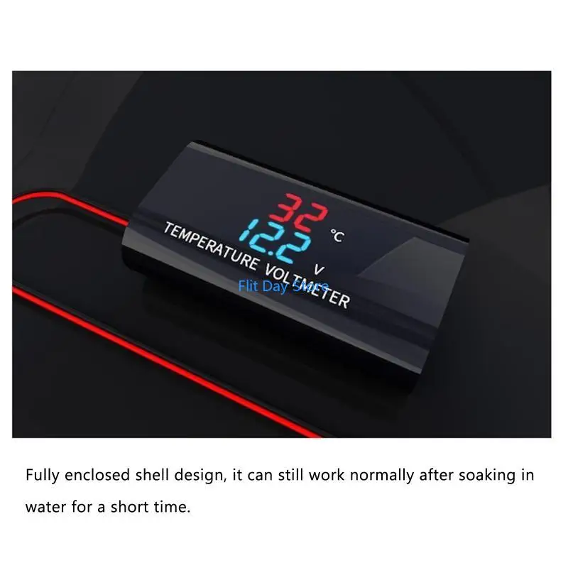 F92C 0.28 นิ้วความดันคู่การแสดงแรงดันไฟฟ้ากันน้ำสำหรับเทอร์โมมิเตอร์ 12V โวลต์มิเตอร์