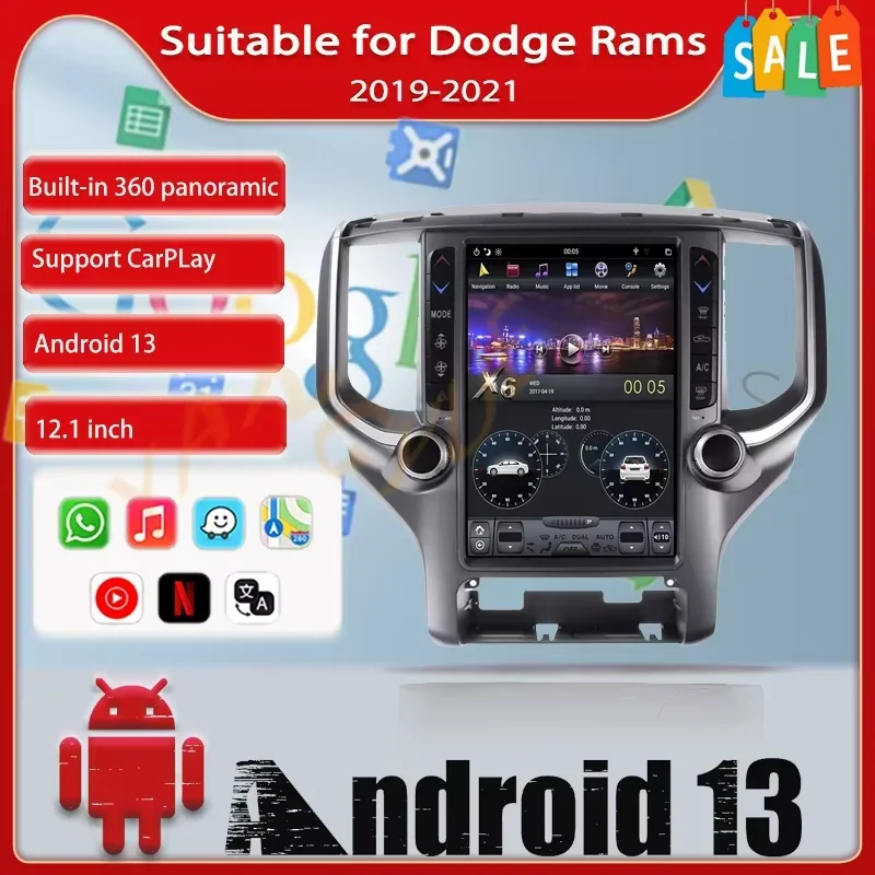 

For Dodge Ram 1500 2500 3500 2019 2020 2021 2022 2023 Car Radio Multimedia Player Android 1Din Bluetooth Screen Audio DSP Stereo