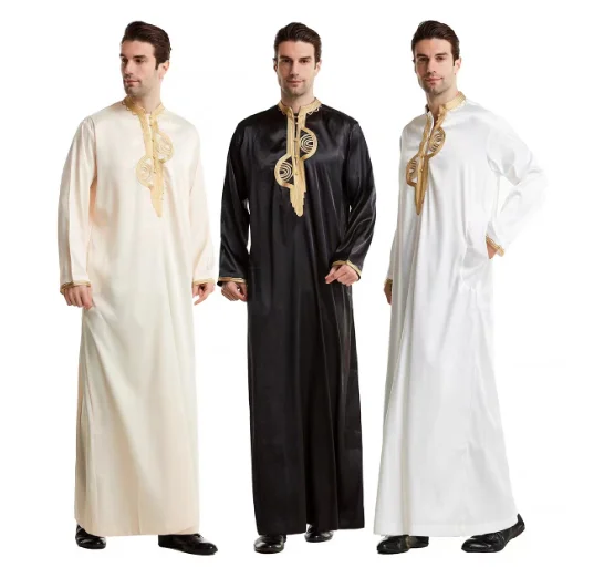 Thobe Factory Sale Cotton Muslim Men Clothing Popular Embroidered Long Sleeve Arabian Thobe Islamic Men Daffah Clothes