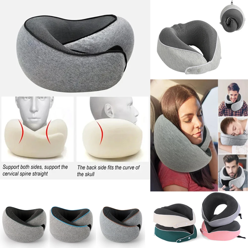 Travel Neck Pillow Memory Foam U-shaped Pillow Snail Style Travel Neck Support Portable Adjustable Soft Noon Break Sleep Pillows