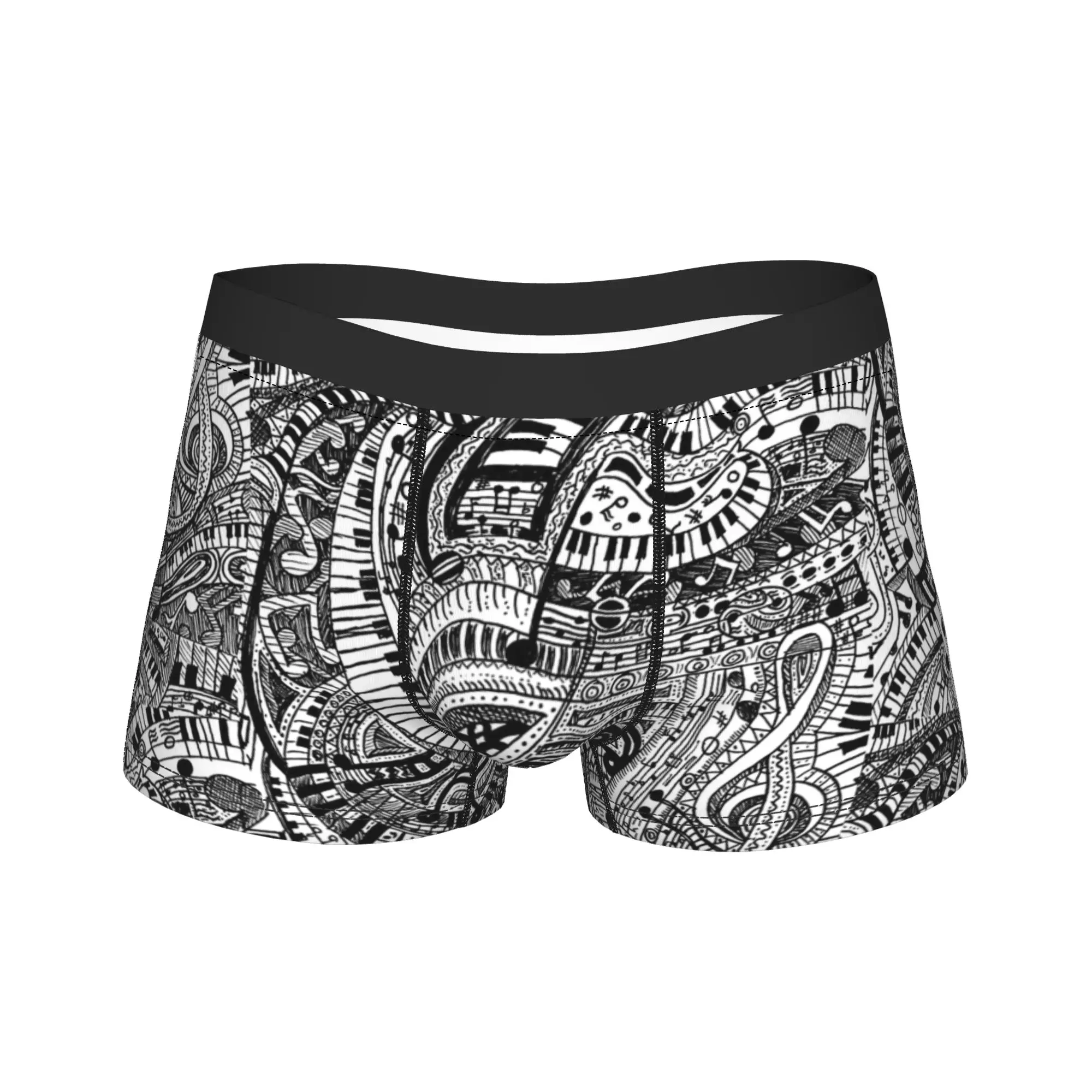 music doodle with piano keyboard Underwear  Men Underpants Pattern Elastic Trunk Hot Sale Boxer Brief Plus Size 2XL