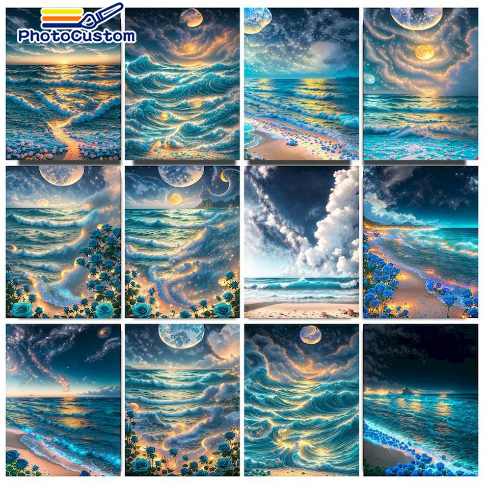 

PhotoCustom Painting By Numbers For Adults Diy Gift HandPainted Moon Landscape 40x50cm Diy Frame Home Decor Handwork Crafts