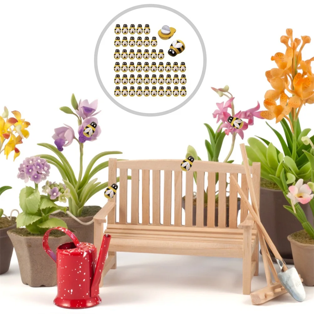 

100Pcs Self-Adhesive Bee Adornment Premium Wood Material Bright Color DIY Accessories for Clothes Bags Home Decoration