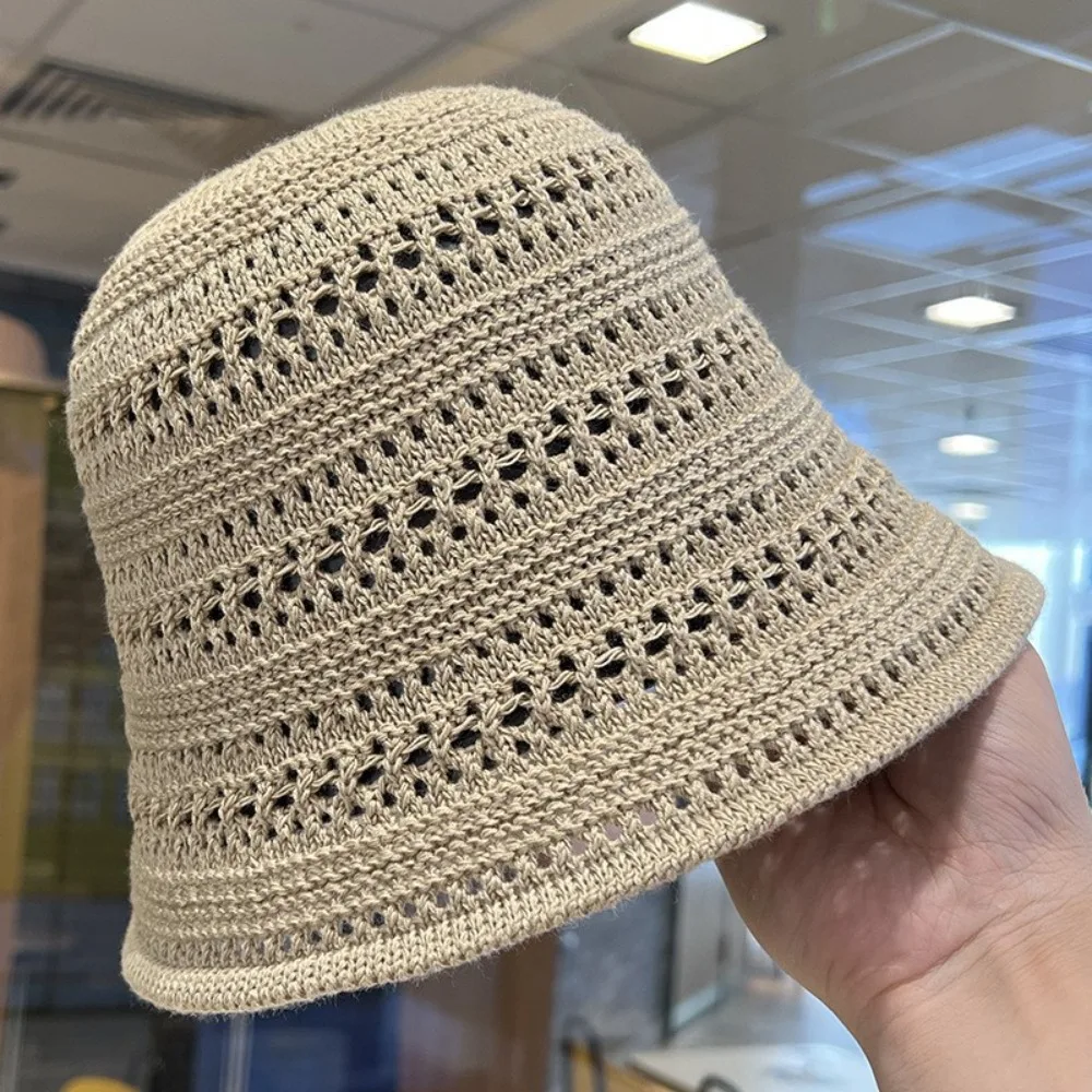 

Sunscreen Sweet Straw Sun Hat French Style Visor Cap Knitted Bucket Hat Hollow Out Temperament Sun Protection Cap Girls