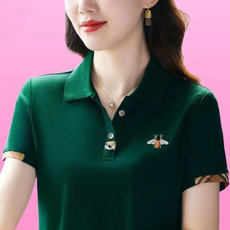 Polo Shirt Short Leeve T-shirt Women's Summer 2025 New Loose Ladies Slim Collar Polo Top Woman Clothing