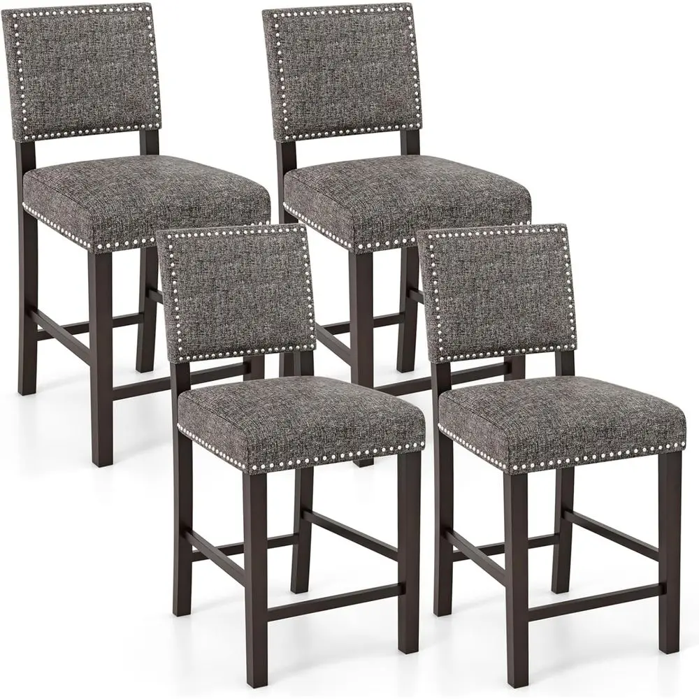 

Set of 4 Upholstered Bar Stools, 26 Counter Height, Cushioned Seats, Wood Legs, Suitable for Kitchen Island, Dining, and Pub