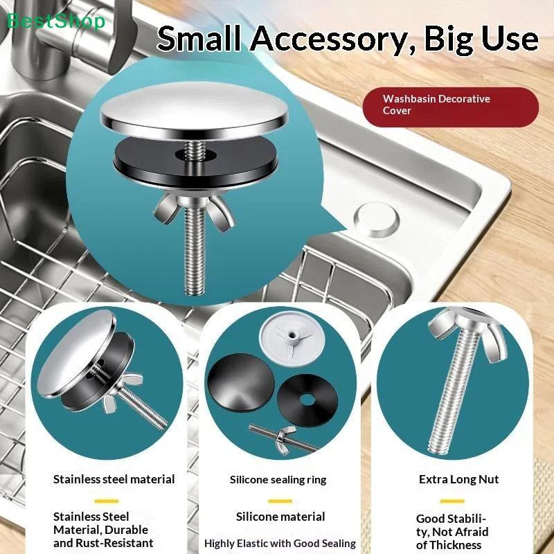 Kitchen Accessories Black Silver Sink Hole Cover Stainless Steel M6 Faucet Hole Cover Sink Hole Plug