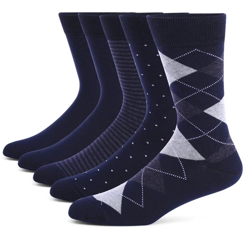Imagen 1 del producto 5 pares de calcetines de vestir para hombre de talla grande, calcetines de algodón peinado de alta calidad, calcetines casuales transpirables Argyle frescos negros para hombres