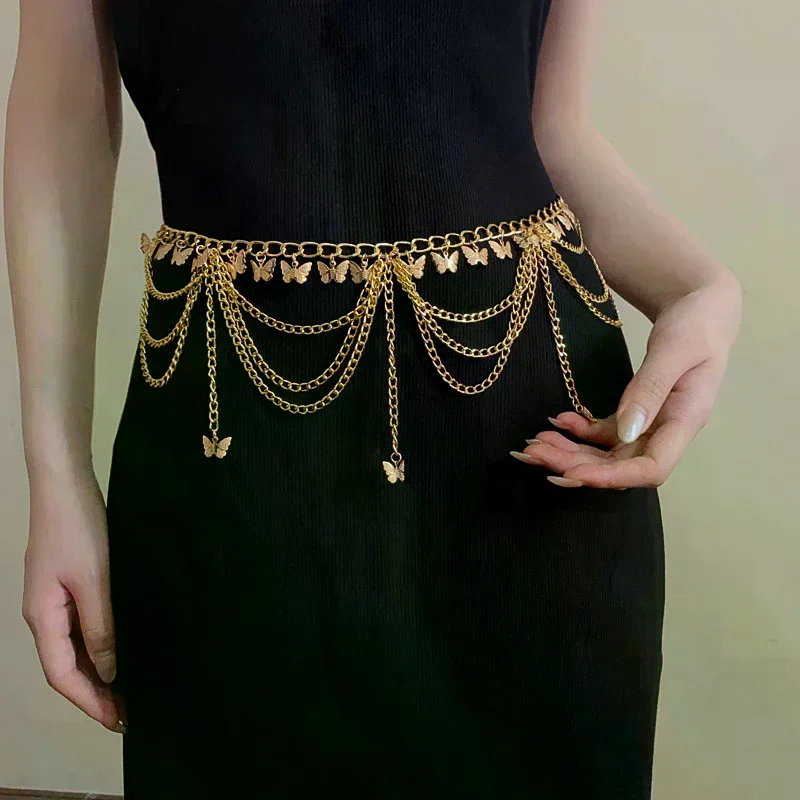 Women Waist Chains Jewelry Fashion Butterfly Belly Body Decoration Metal Multi-layer Pants Chain Summer Skirt Accessories