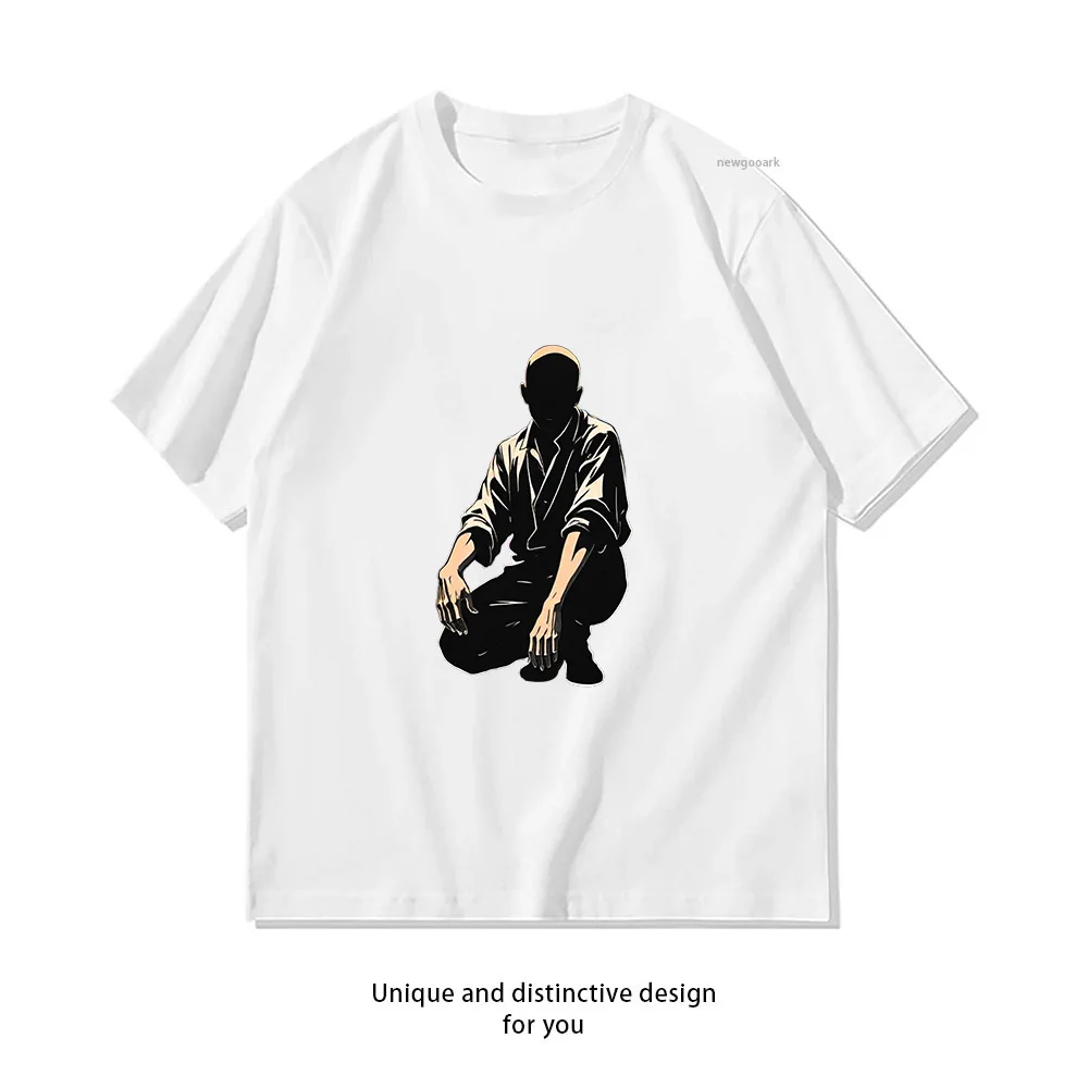 Zen Monk Sitting T-Shirt Design  Casual Cotton Short Sleeve Tee for Men Women