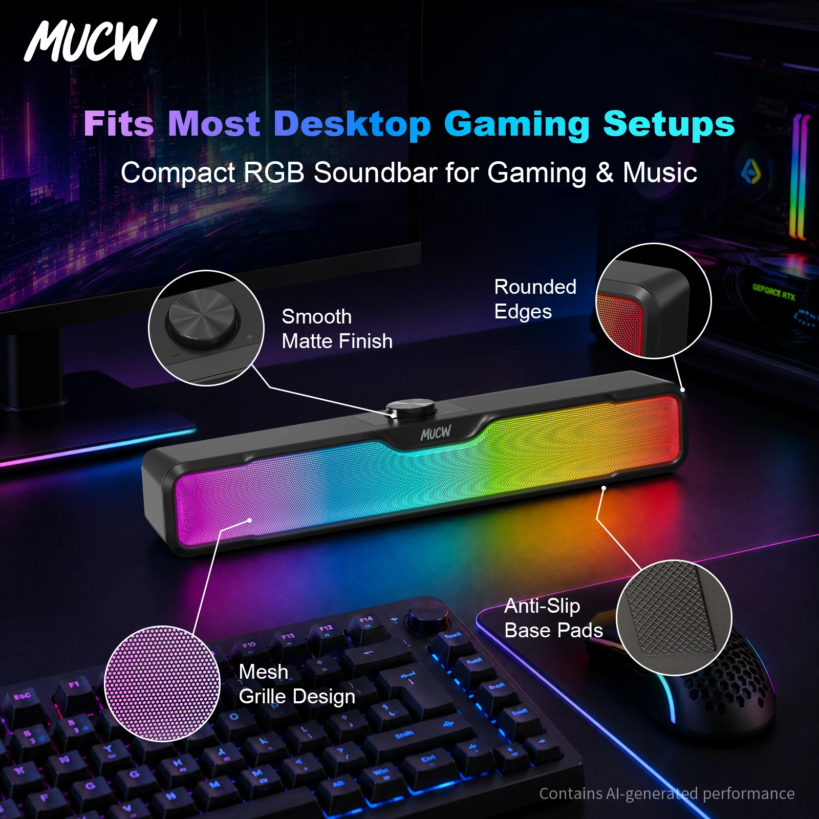MUCW MU‑C18 Gaming-Desktop-Sou – Rgb Computer Soundbar For Pc Bewertung und Preis