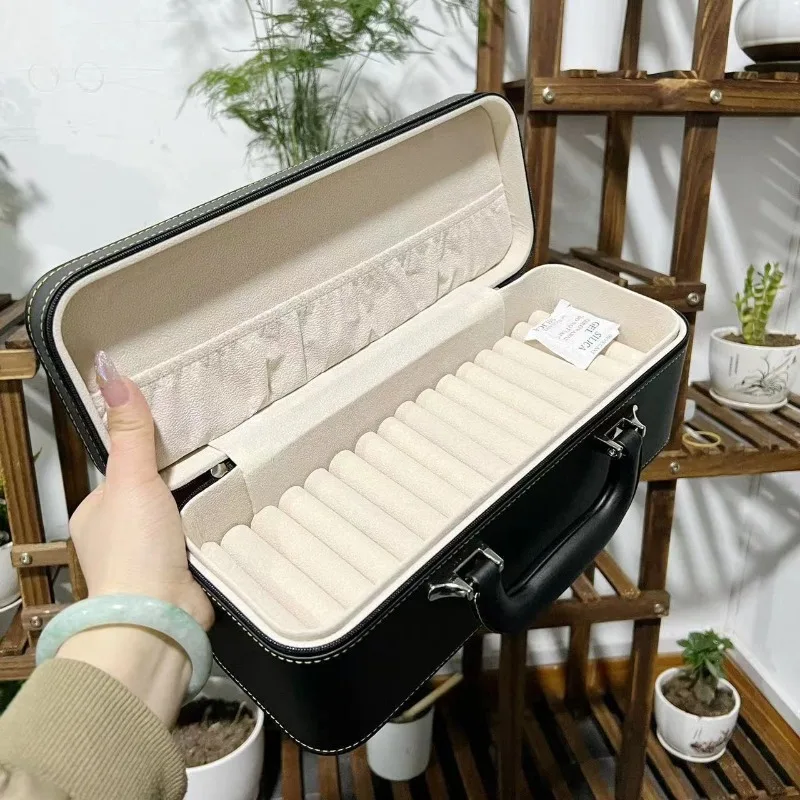 Leather Bracelet Storage Box 15 Slot Jade Bracelet Organizer Boxes Large Capacity Jewelry Packaging Case Luxury Necklace Case
