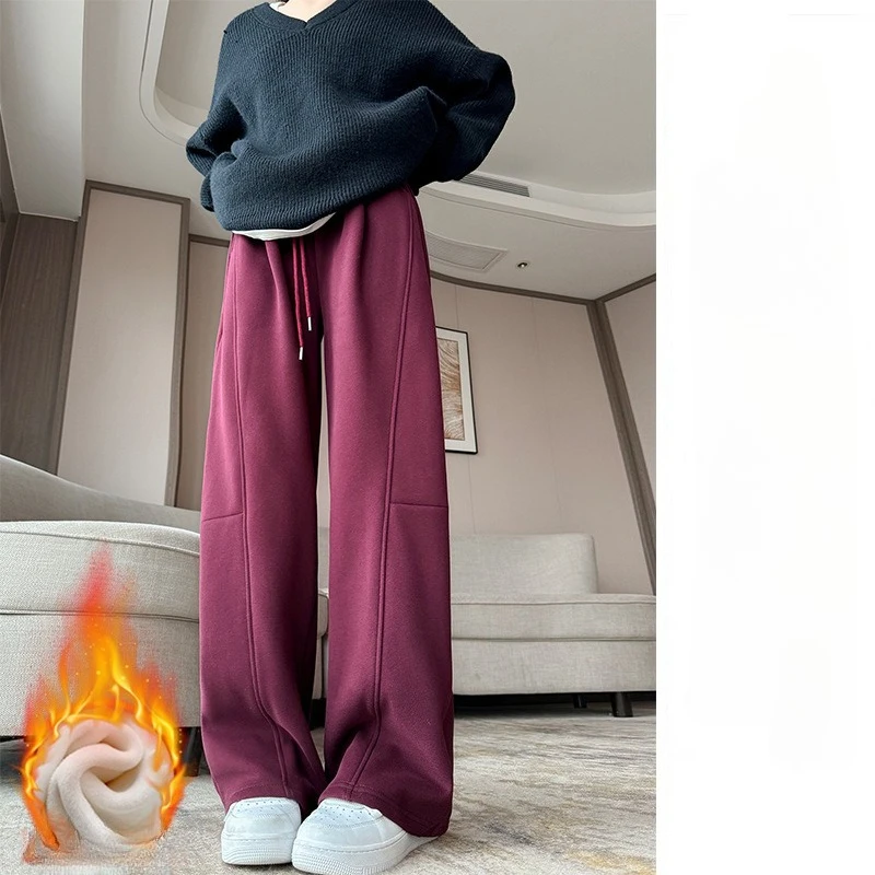 Pantalones de chándal de plátano azul marino para mujer, pantalones de primavera y otoño, nuevos pantalones de cimitarra holgados americanos, pantalones de chándal rectos ajustados de pierna ancha