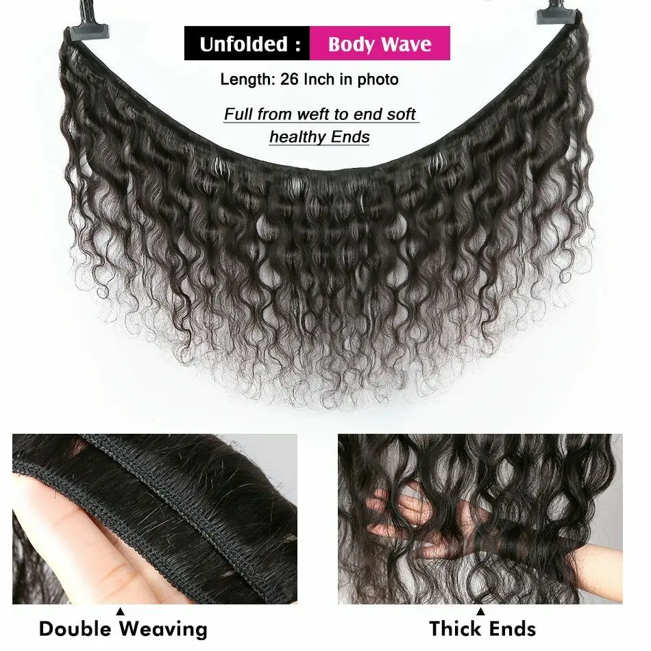 Tissage en Lot Brésilien Naturel Remy Body Wave, Extensions de Cheveux Humains, Noir Naturel, Double Piazza, 8-40 Pouces, 1/3/4 Pièces