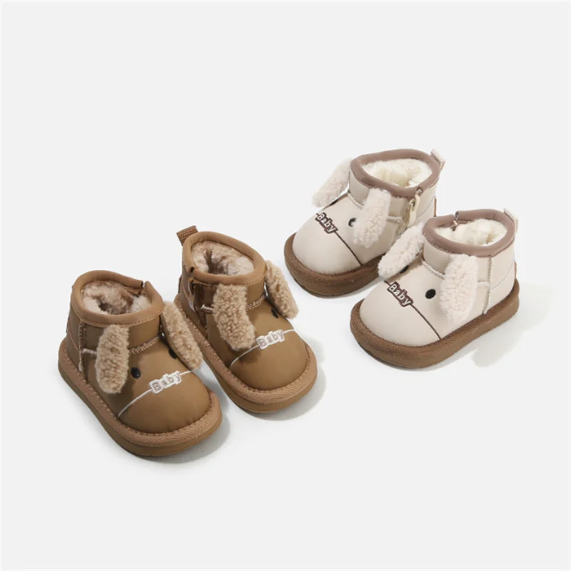 الشتاء الطفل الثلوج الأحذية الجلدية لطيف أرنب الدافئة الفراء أحذية مضادة للماء للطفل أطفال موضة الفتيات الصغيرات الفتيان الأحذية الدافئة 16-26 #2