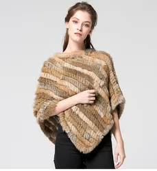 Real Rabbit Fur Knitted Natural Fur Poncho Vest Fashion Wrap Coat Shawl Lady Scarf Natural Fur Wedding Party Wholesale Cape