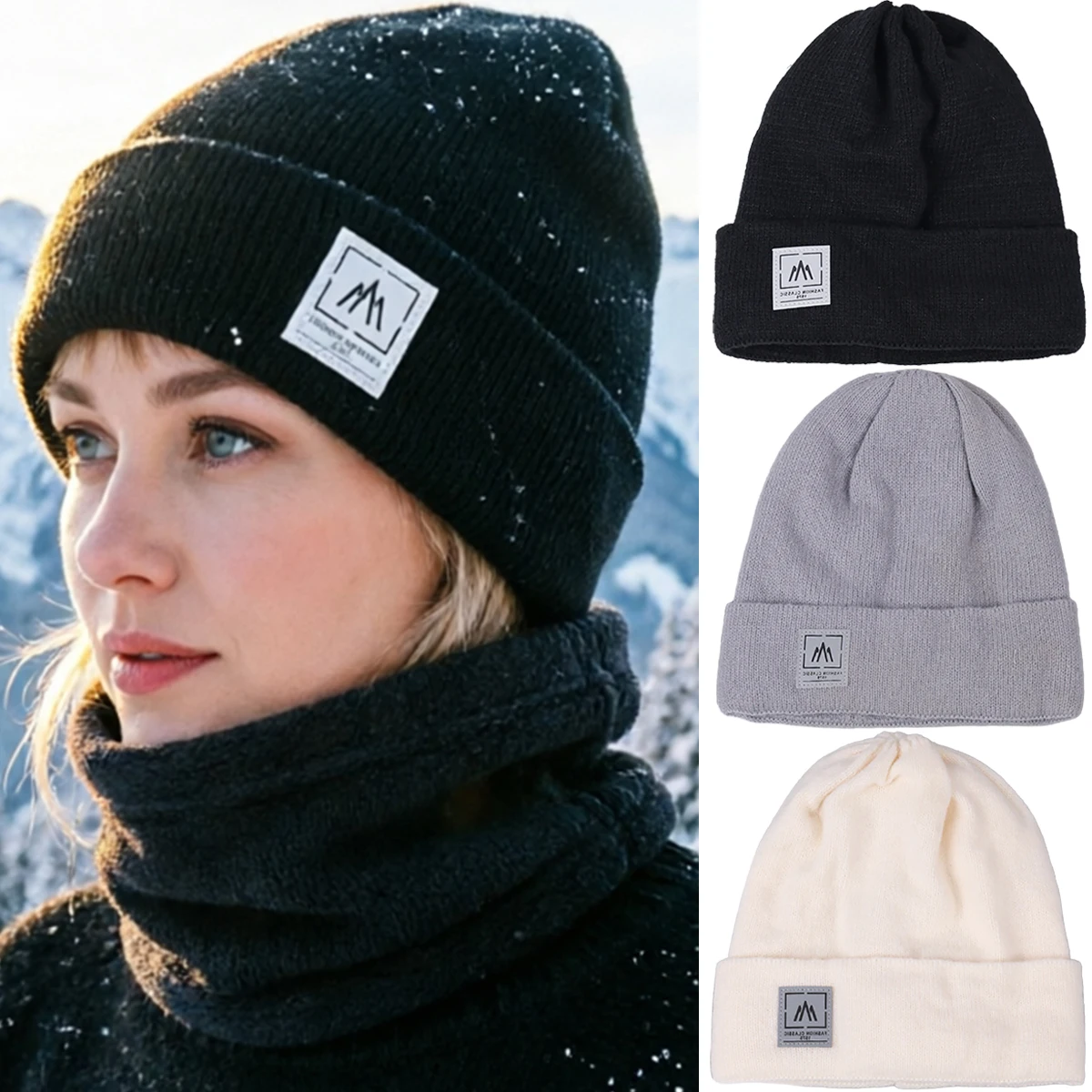 Autumn Warm Beanie Knit Hat Lightweight Lined Beanie Winter Windproof Running Knitted Caps Outdoor Cycling Hiking Sports Hats
