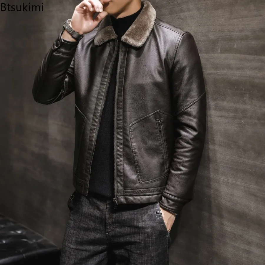 

2025 Men's Winter Leather Jacket Middle-aged and Elderly Collar and Plush Fur Integrated Casual and Loose Leather Jacket for Men
