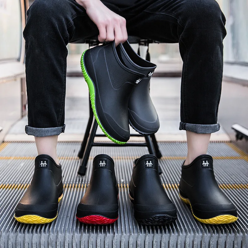 Unisex Rain Boots Ankle Rubber Shoes Woman Waterproof Non-Slip Chelsea Booties Couples Galoshes Garden Water Rainshoes Footwear