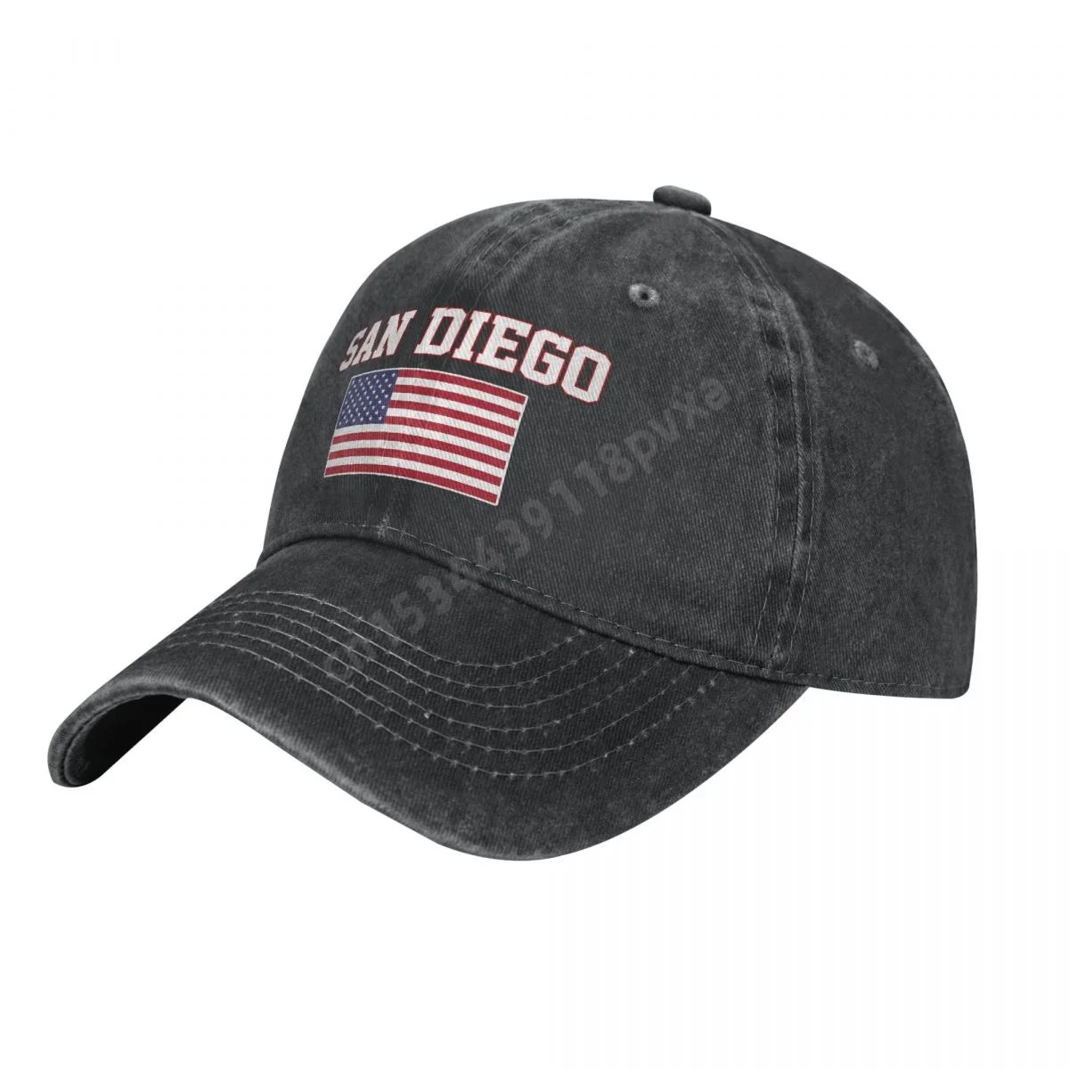 San Diego America Flag USA United States City Charcoal Washed Denim Baseball Cap Men Classic Vintage Cotton Dad Trucker Hat