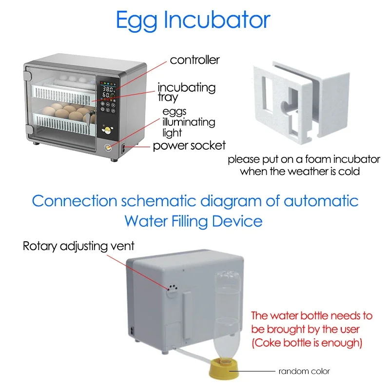 24 Eggs Fully Automatic Turning Hatchery Incubator Touch Temperature Control Egg Brooder Machine for Chicken Duck Quail Birds