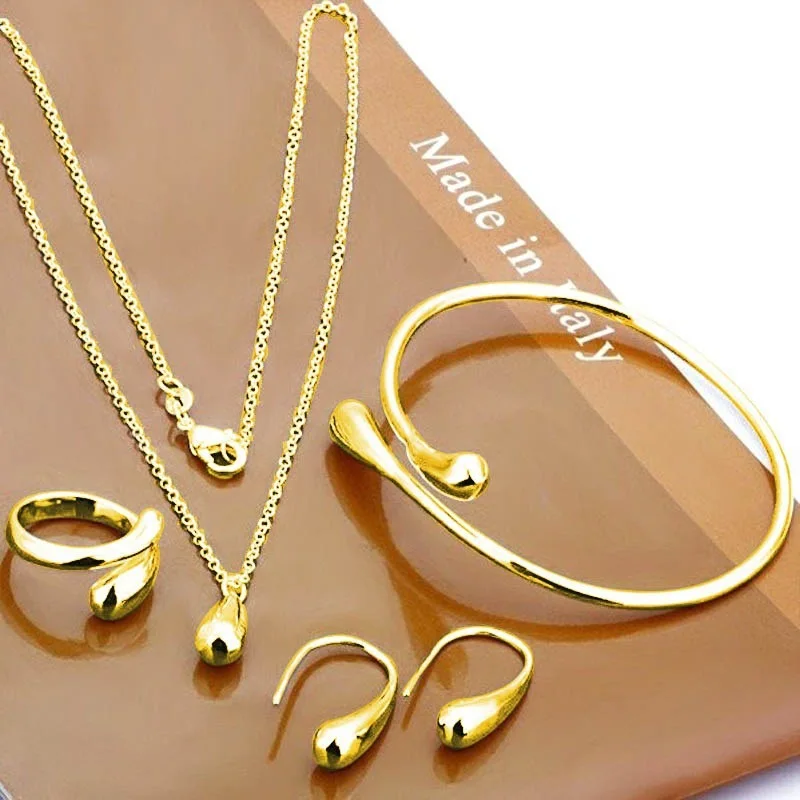 Classic Love Wedding Jewelry Set Women Water Drop Earrings Necklace Bracelet Ring Necklace 4 Piece Set Birthday Ladies Gift Set