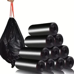 75/150PCS Black Trash Bags Disposable Thicken Drawstring Garbage Bags Kitchen Office Outdoor Cleaning Waterproof Oil Proof