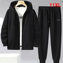 Solid Color Tracksuit Men 11XL Plus Size Suits Zippered Hoodie Sweatpants Sets Spring Autumn Jogger Pants Male Big 10XL