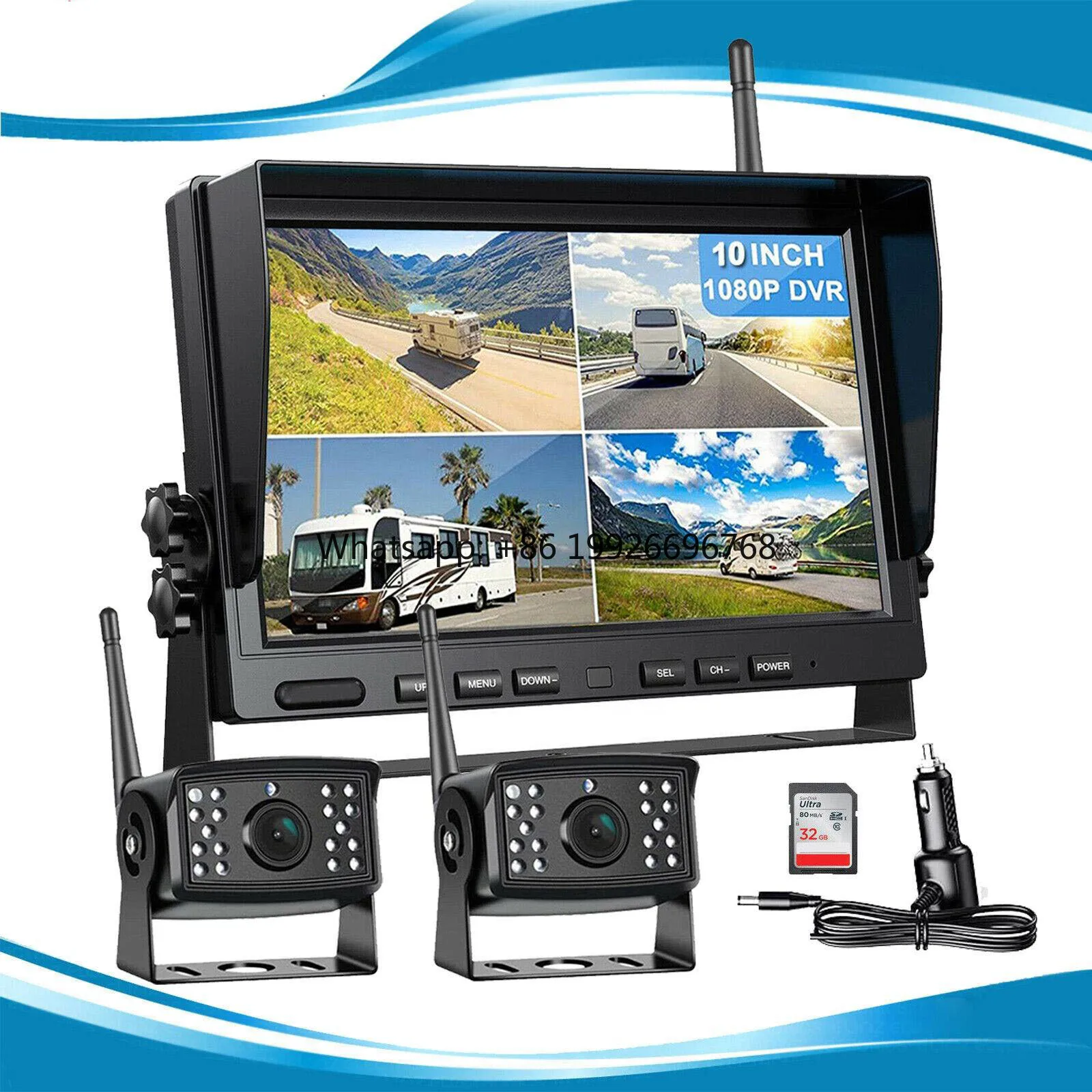 

Hot-Selling 10.1 Inch Wireless Quad Split Screen Backup Reverse Camera Monitor Kit for Truck Van 1080P Waterproof Night View man