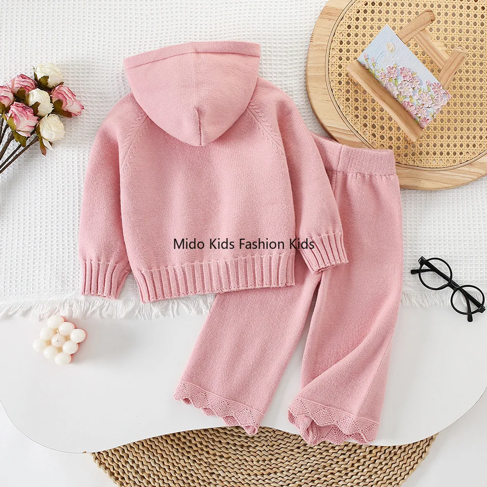مجموعة تريكو للأطفال - خريف/شتاء وصل حديثًا بنطال كارديجان محبوك بغطاء للرأس للفتيات على الطراز الكوري أنيق وعصري #4