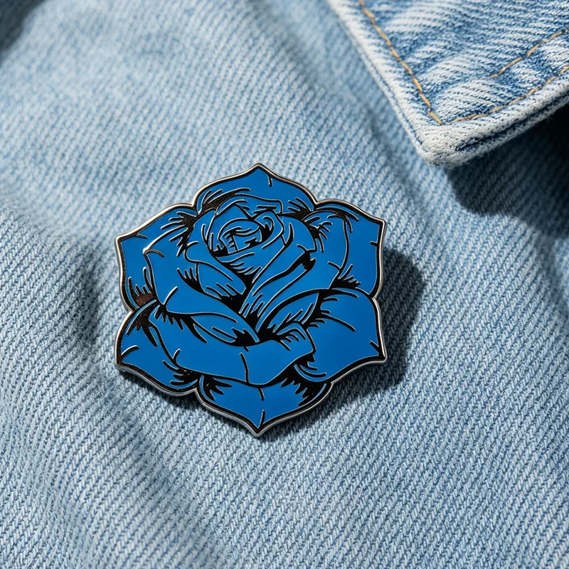 Blue Rose Skull Enamel Lapel Pin American Tattoo Punk Gothic Style Niche Metal Brooch Badge for Jacket Backpack Clothing Gift