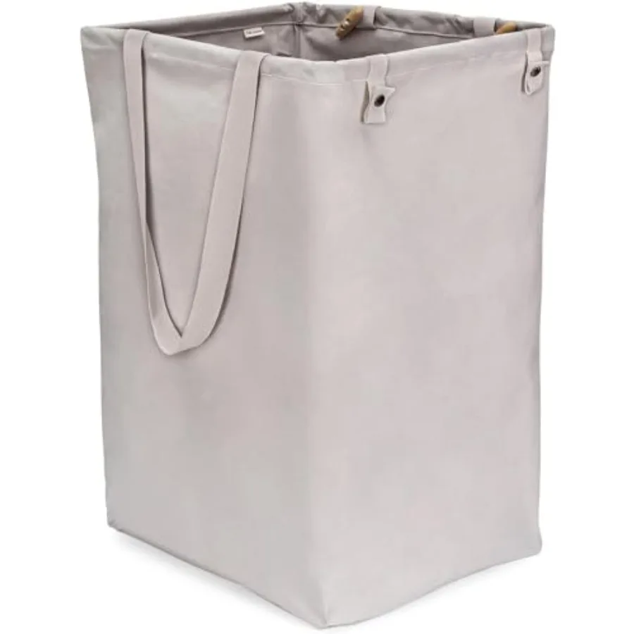 Loads of Fun Collapsible Hamper Laundry Basket for Dirty Clothes and Towels Tall Standing Organic Cotton Laundry Bag with Long