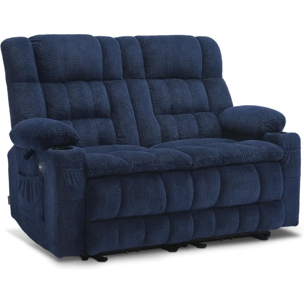 

57" Power Loveseat Recliner, Electric Reclining Loveseat Sofa With Heat And Vibration, Cupholders, Usb Charge Ports