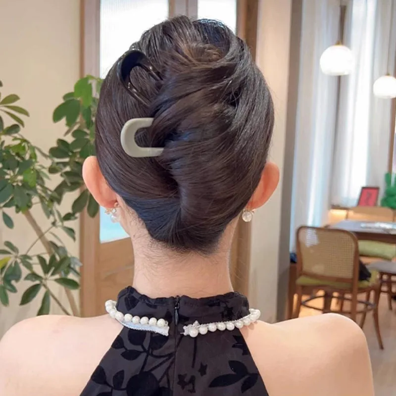 여성용 단색 헤어 스틱, 쉘 클립 핀, 미니멀리스트 U 모양 머리핀, 헤어 번 메이커, 헤드웨어 패션 액세서리