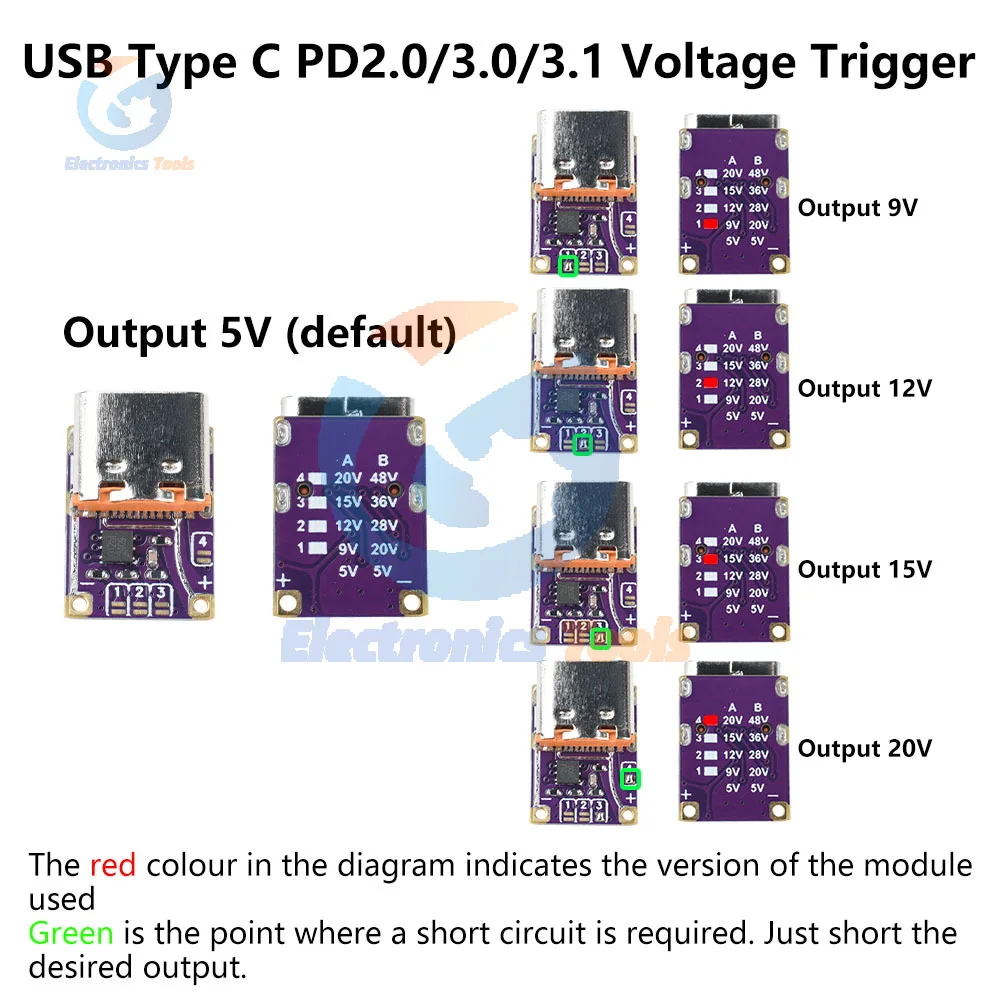 PD3.0 PD3.1 QC3.0 Модуль быстрой зарядки-ловушки DC5V/9V/12V/15V/20V Триггер выходного напряжения PD в DC Модуль быстрой зарядки типа C