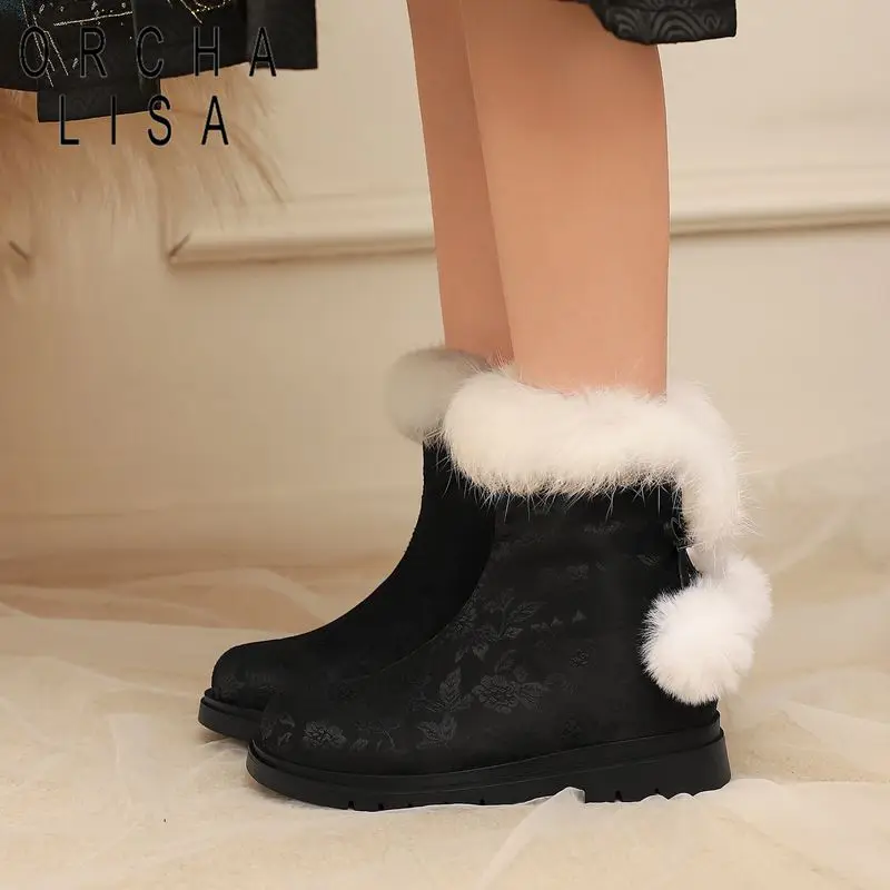 

Модные черные теплые женские сапоги до середины икры с круглым носком, левые каблуки 2,5 см, большой размер 41, 42, 43, нескользящая повседневная осень на молнии для девочек