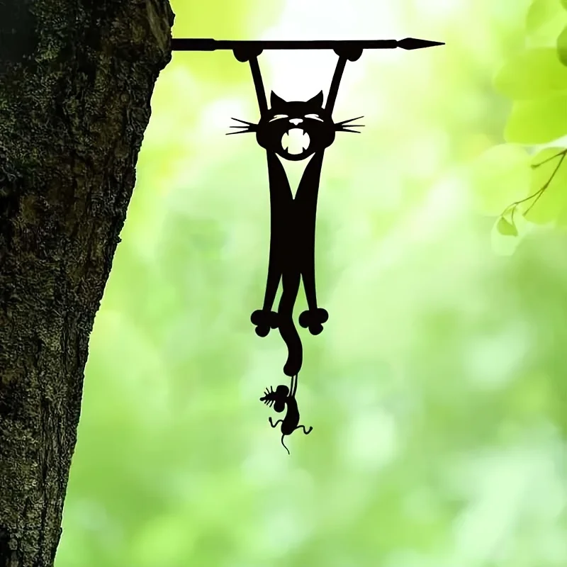 Arte de pared de metal con diseño de gato y ratón, decoración de jardín al aire libre con silueta fantasiosa, ideal para el hogar y el jardín, regalo del Día de la Madre, No B
