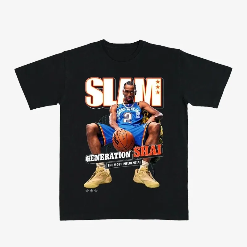 

Лето 2025 г., последняя футболка со звездой НБА SLAM Cover Tee — Shai Gilgeous-Alexander, мужская и женская футболка больших размеров, летняя футболка S-3XL
