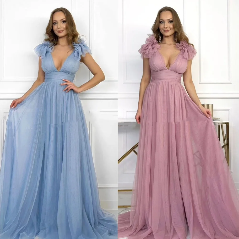 

Sparkle Tulle Ruched A-line V-neck Long Dresses Evening Dresses Sizes Available Intricate Matching Classic Exquisite Unisex